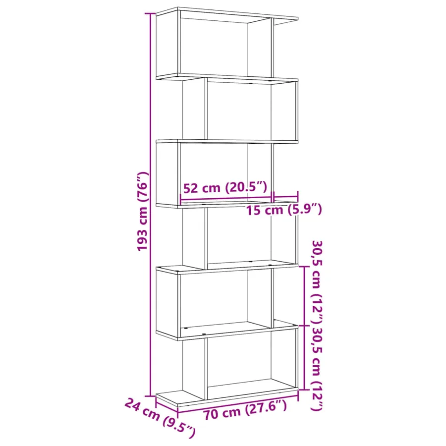 Étagère séparatrice de pièce à 6 niveaux chêne fumé 70x24x193cm - 11