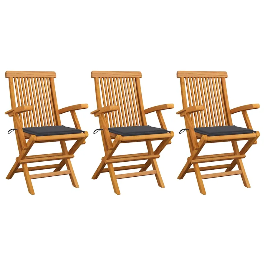 Chaises de jardin avec coussins bleu clair lot de 3 Teck massif