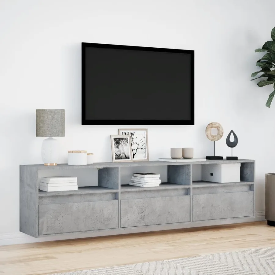 Meuble TV mural avec LED gris béton 180x31x45 cm - 4