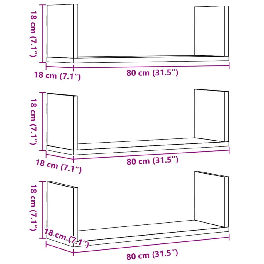 Étagères murales 3 pcs blanc 80x18x18 cm bois d'ingénierie - 10