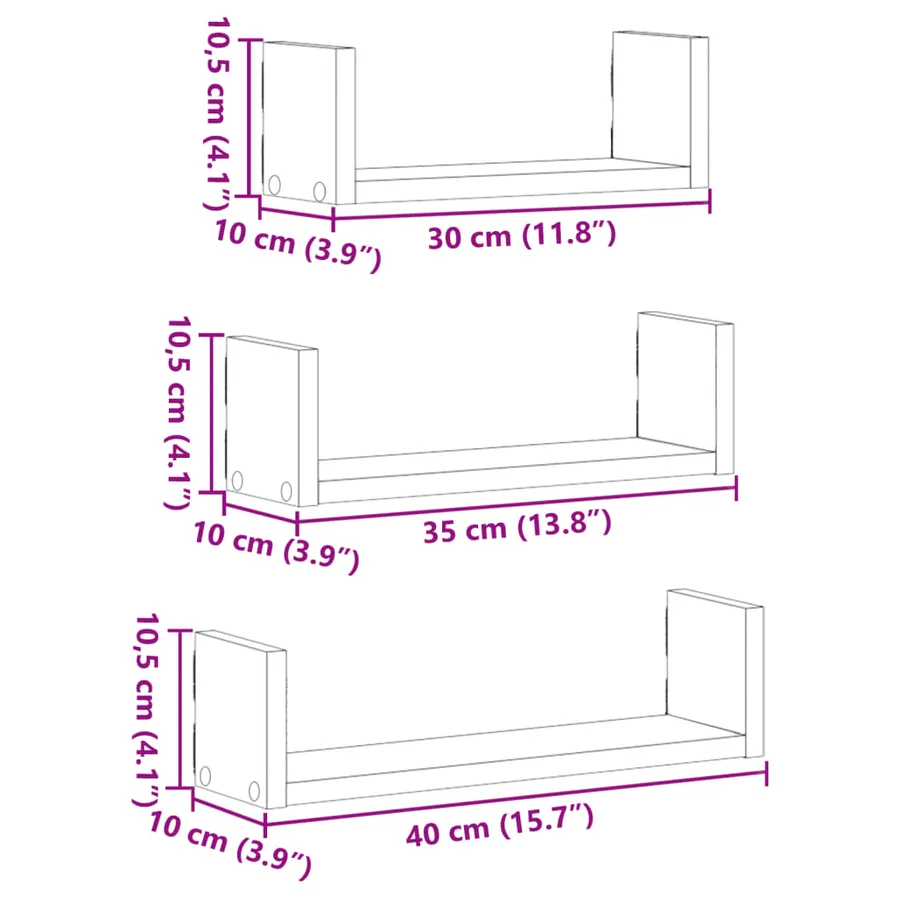Étagères murales 3 pcs blanc bois d'ingénierie - 10