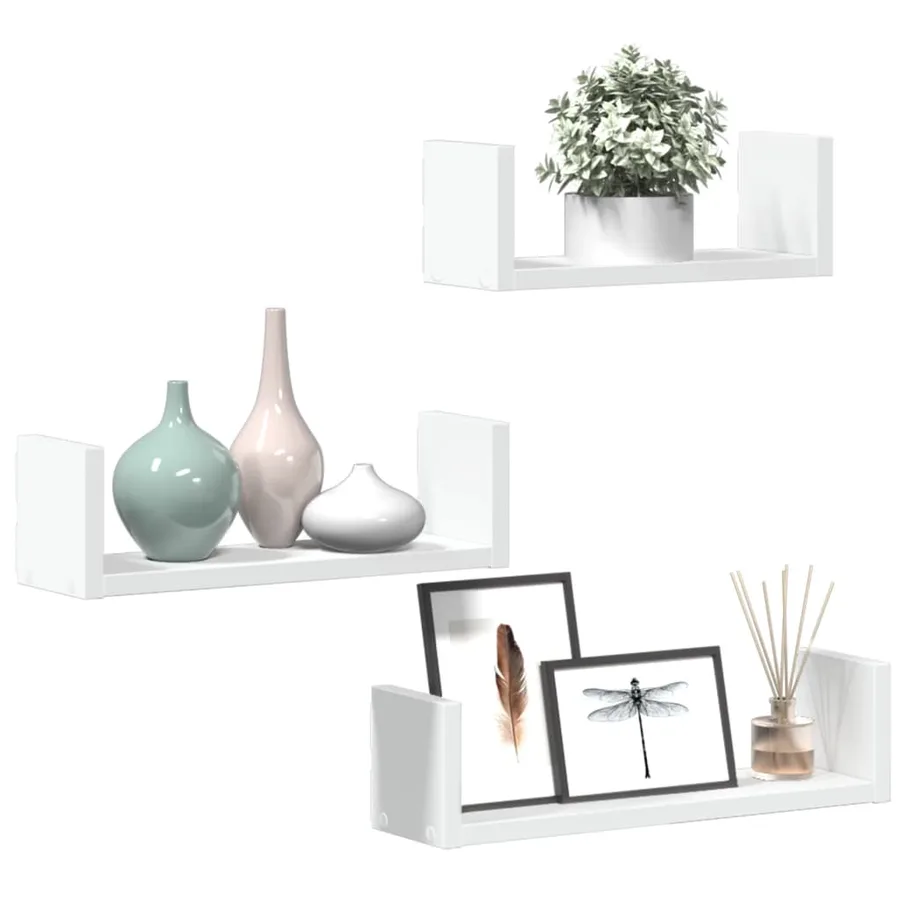Étagères murales 3 pcs blanc bois d'ingénierie - 3