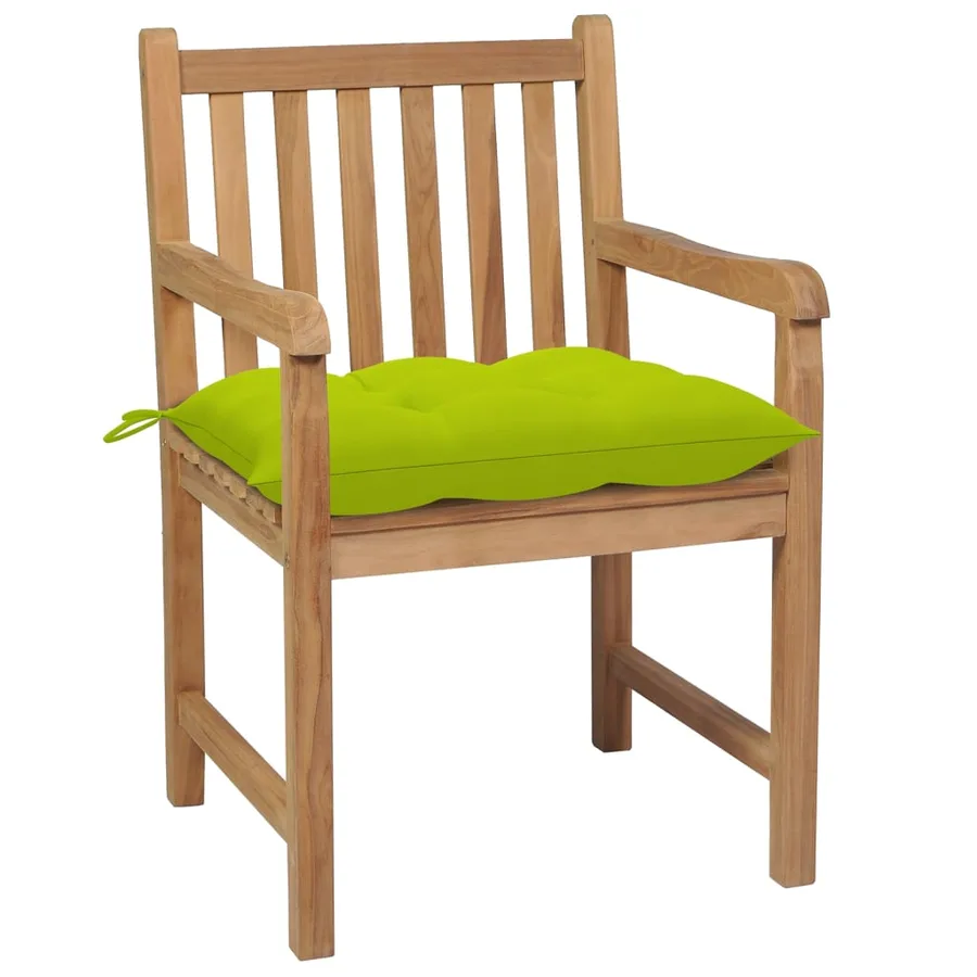 Chaises de jardin lot de 4 avec coussins vert vif Teck solide - 3