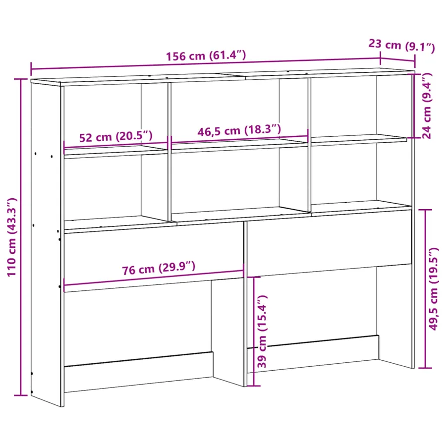 Tête de lit avec rangement cire marron 150cm bois massif de pin - 10