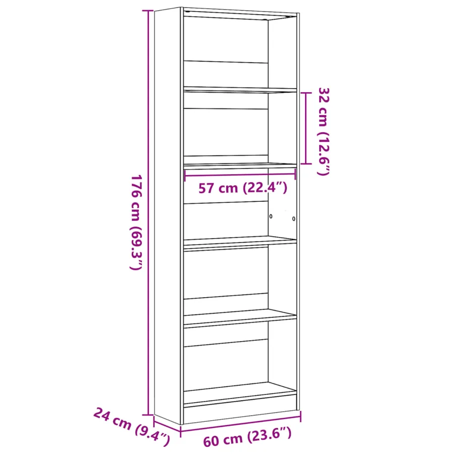 Bibliothèque vieux bois 60x24x176 cm bois d'ingénierie - 9