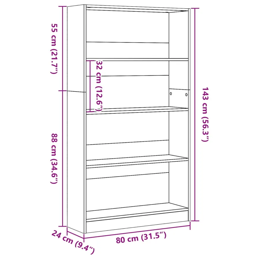 Bibliothèque sonoma gris 80x24x143 cm bois d'ingénierie - 9