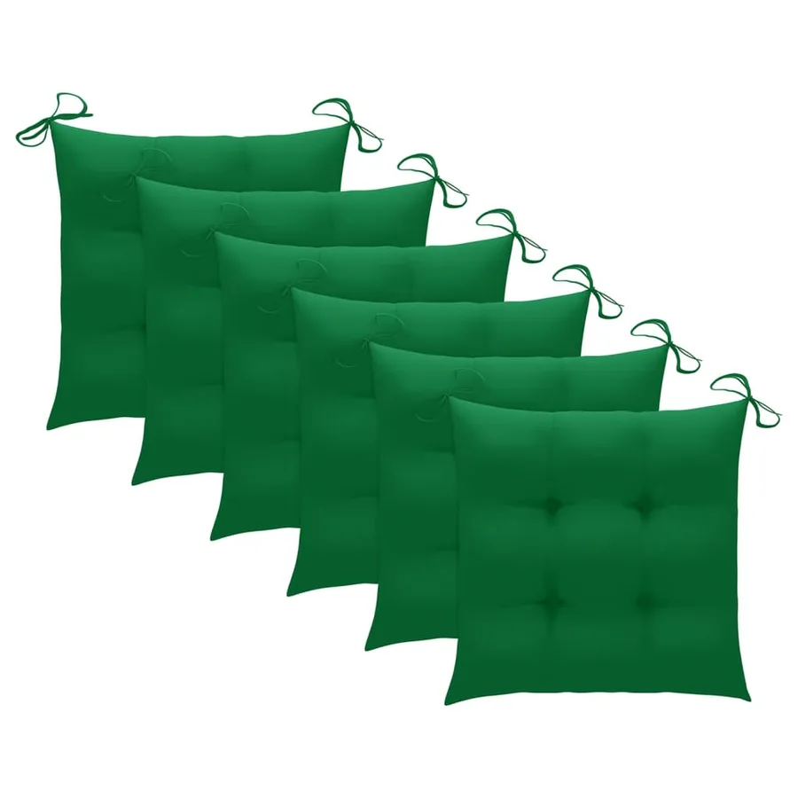 Chaises de jardin lot de 6 et coussins vert Bois de teck solide - 7