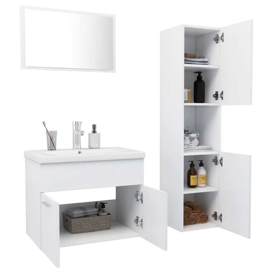 Ensemble de meubles de salle de bain blanc bois d'ingénierie - 3