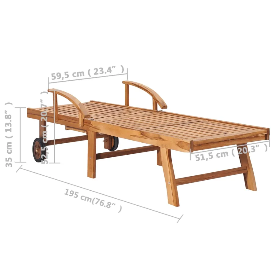 Chaise longue avec coussin vert Bois de teck solide - 15