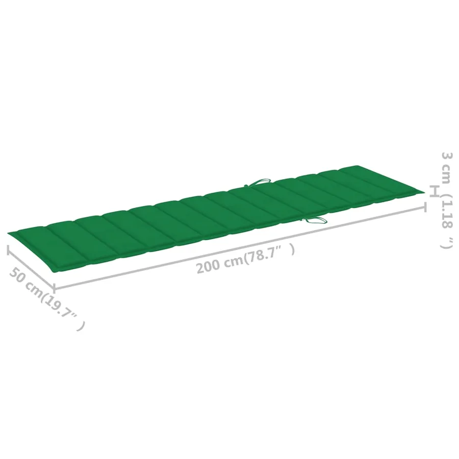 Chaise longue avec coussin vert Bois de teck solide - 16