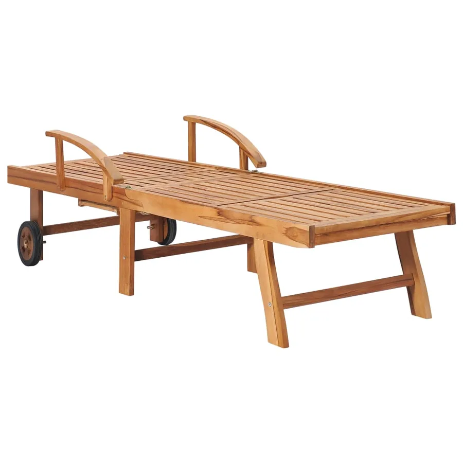 Chaise longue avec coussin vert Bois de teck solide - 4