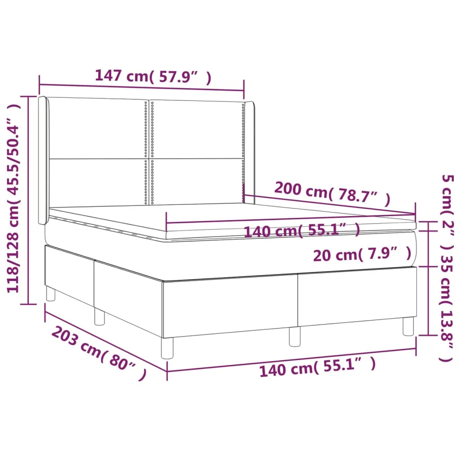 Sommier à lattes de lit avec matelas Gris foncé 140x200cm Tissu - 7