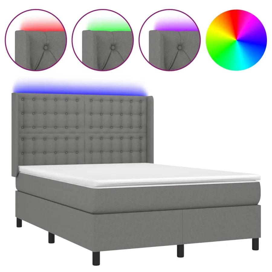Sommier à lattes de lit matelas LED Gris foncé 140x200 cm Tissu - 2