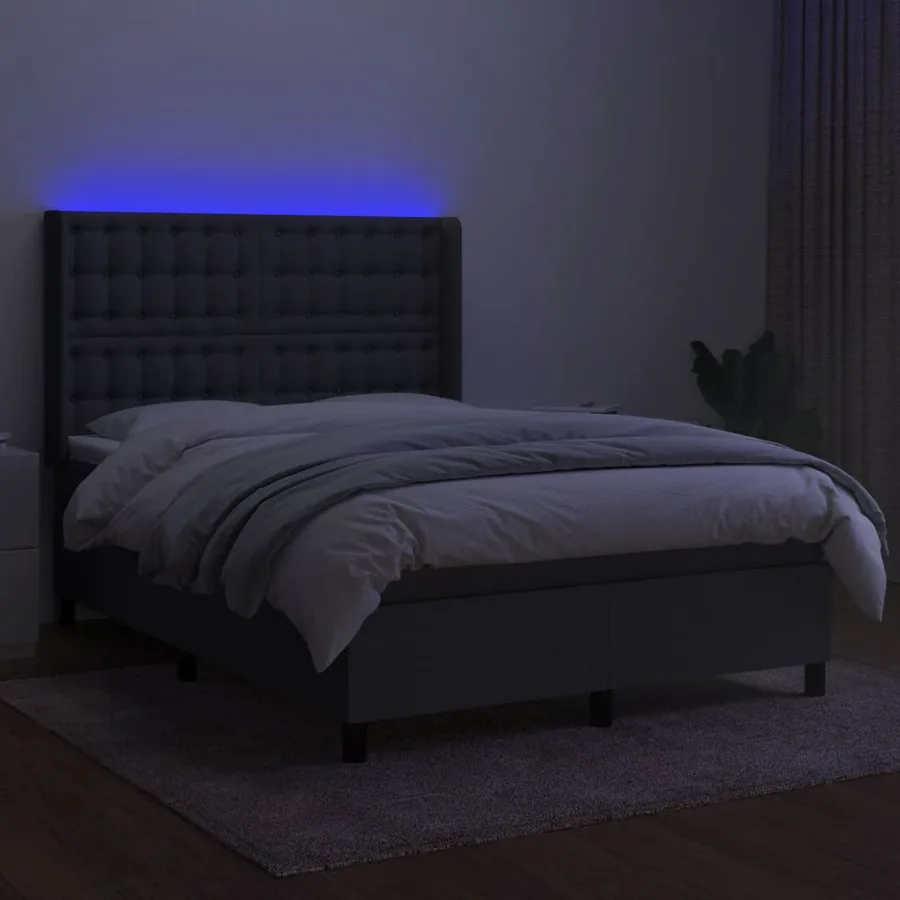 Sommier à lattes de lit matelas LED Gris foncé 140x200 cm Tissu - 3