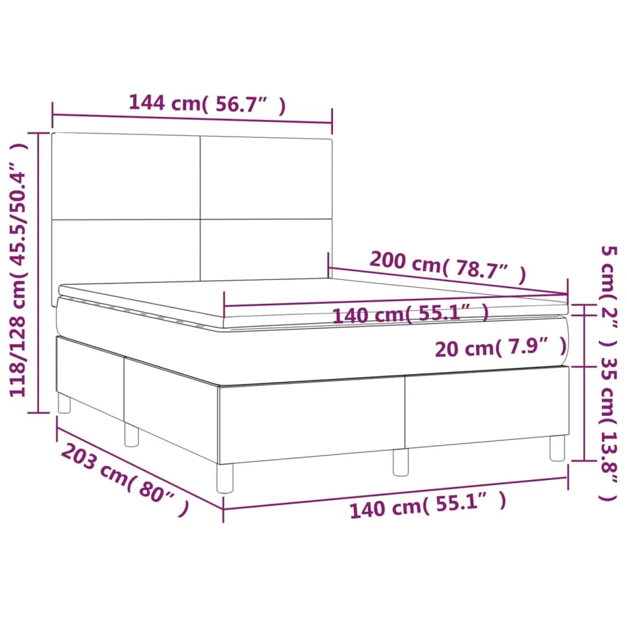 Sommier à lattes de lit avec matelas Gris foncé 140x200cm Tissu - 6