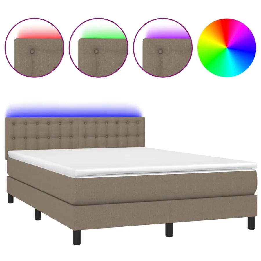 Sommier à lattes de lit avec matelas LED Taupe 140x200 cm Tissu - 2