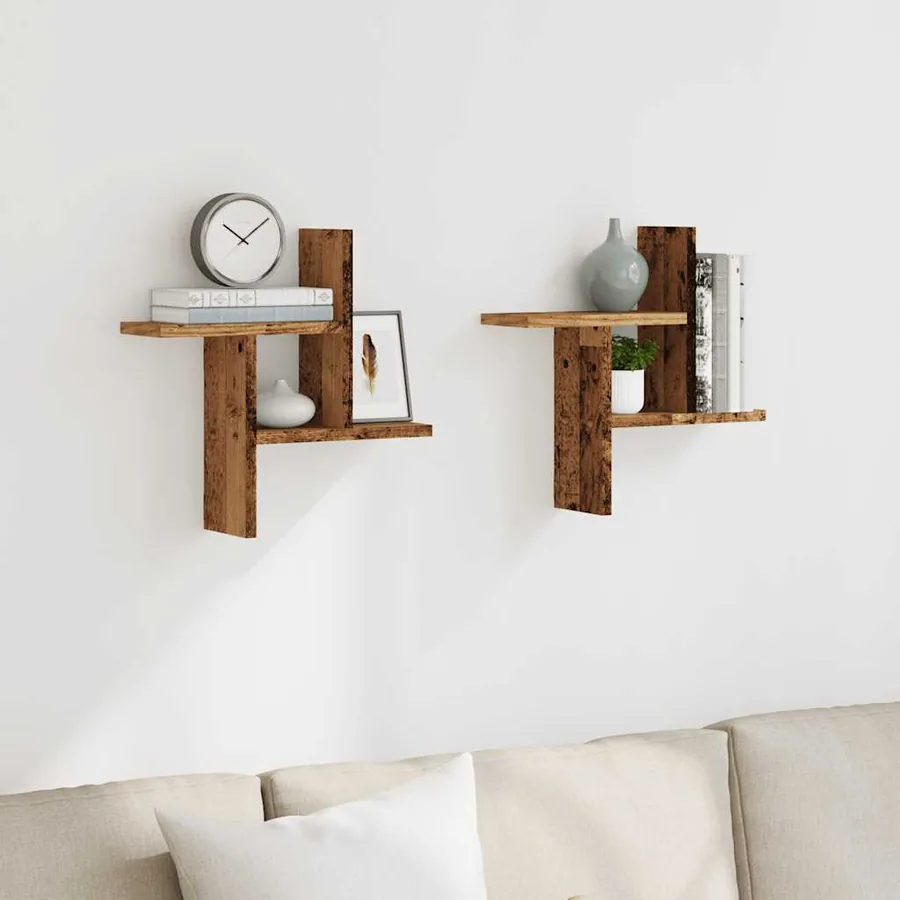 Étagères murales 2 pcs vieux bois 38x12x38 cm bois d'ingénierie