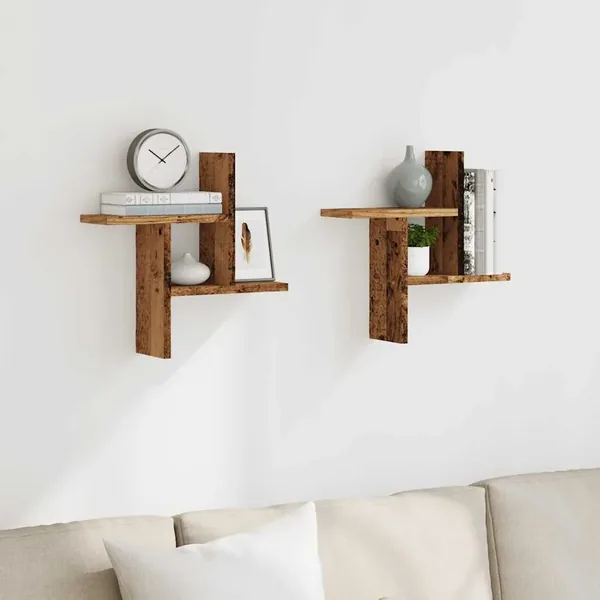 Étagères murales 2 pcs vieux bois 38x12x38 cm bois d'ingénierie