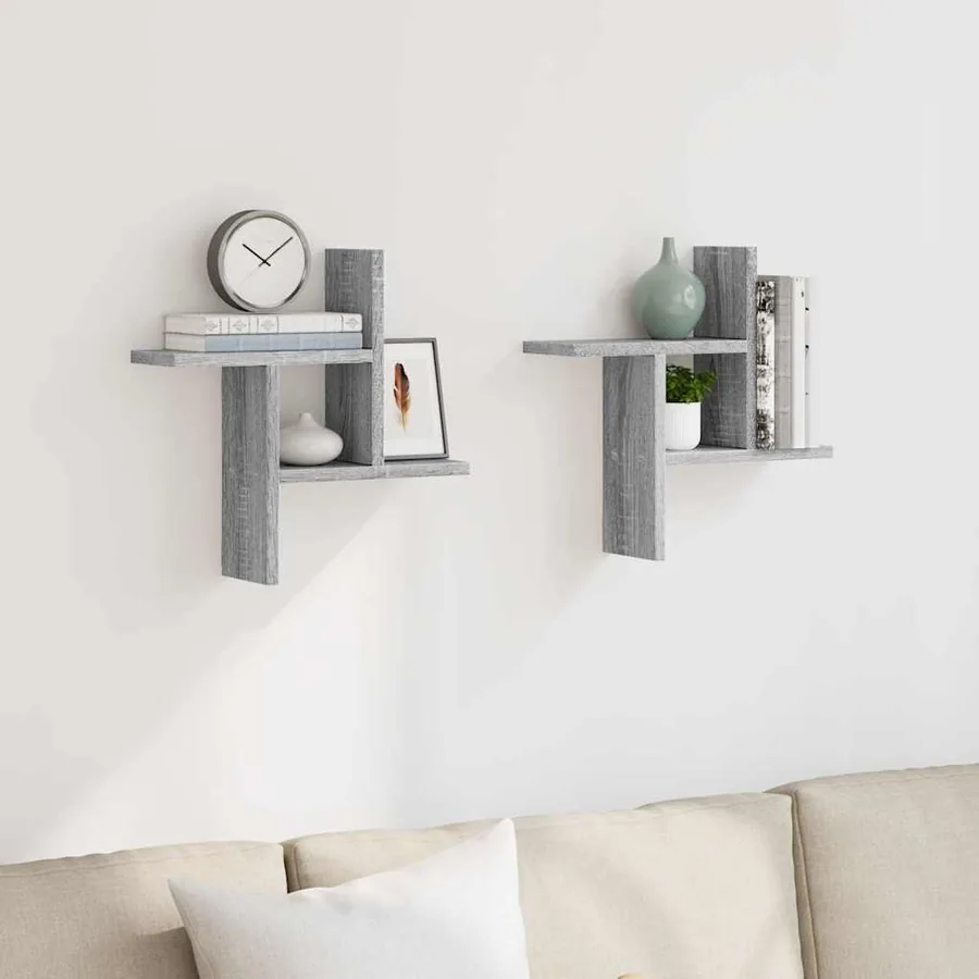 Étagères murales 2pcs sonoma gris 38x12x38 cm bois d’ingénierie