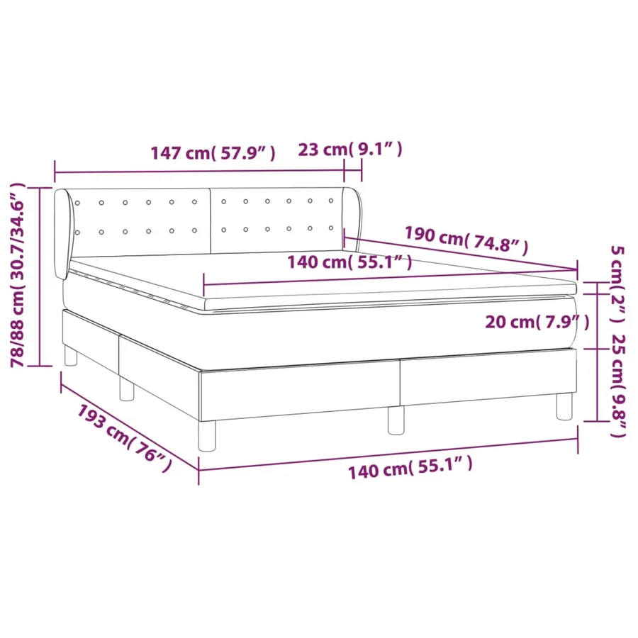 Sommier à lattes de lit avec matelas Crème 140x190 cm Tissu - 7