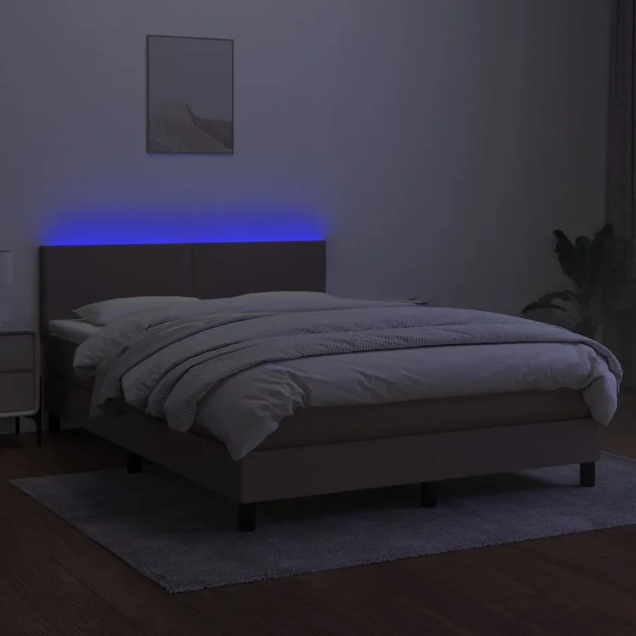 Sommier à lattes de lit avec matelas LED Taupe 140x200 cm Tissu - 4