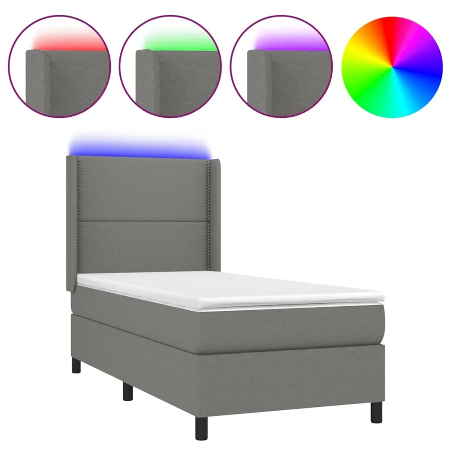 Sommier à lattes de lit matelas LED Gris foncé 90x200cm Tissu - 2