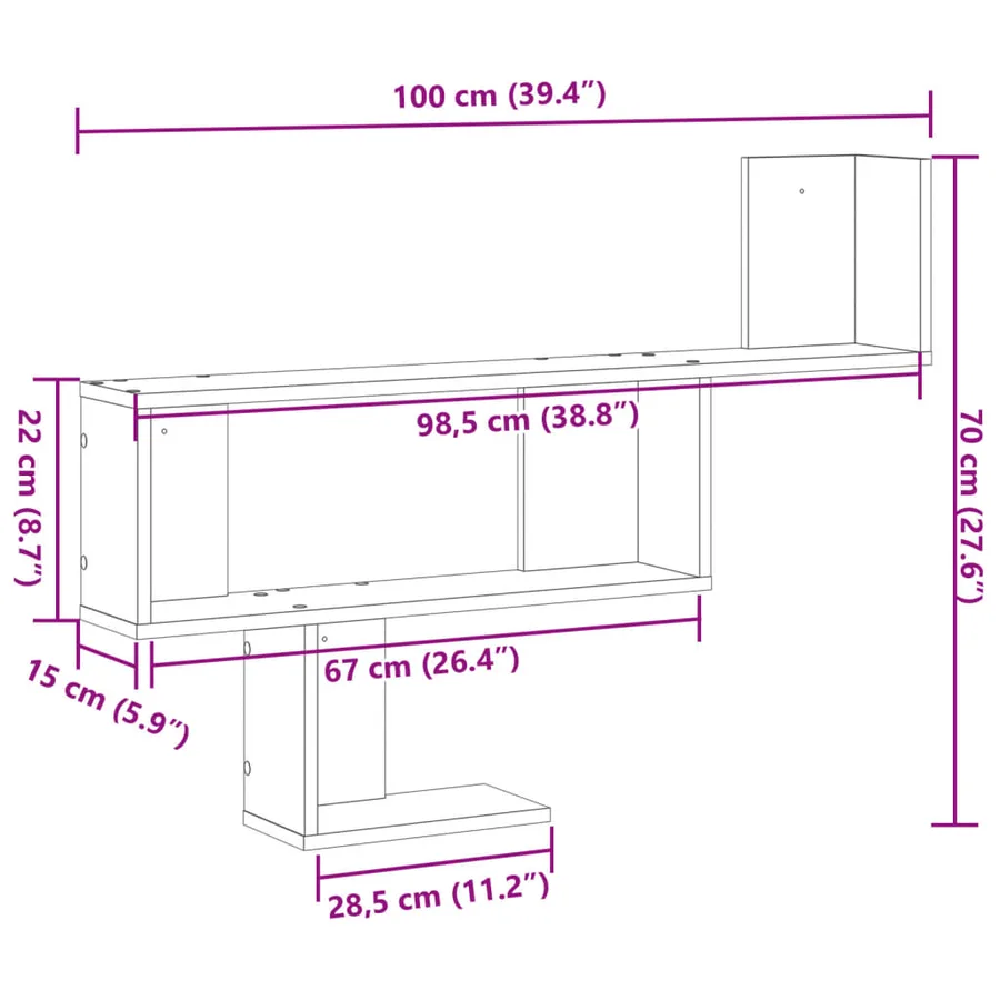 Étagère murale sonoma gris 100x15x70 cm bois ingénierie - 10