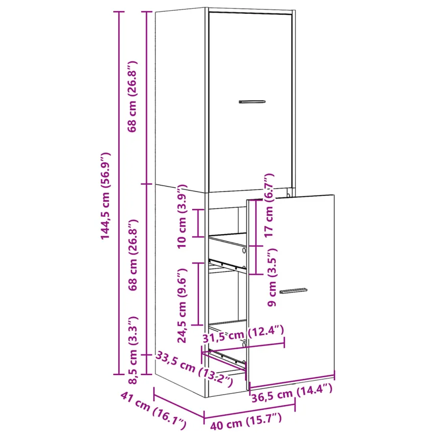 Armoire apothicaire chêne marron 40x41x144,5 cm bois ingénierie - 10