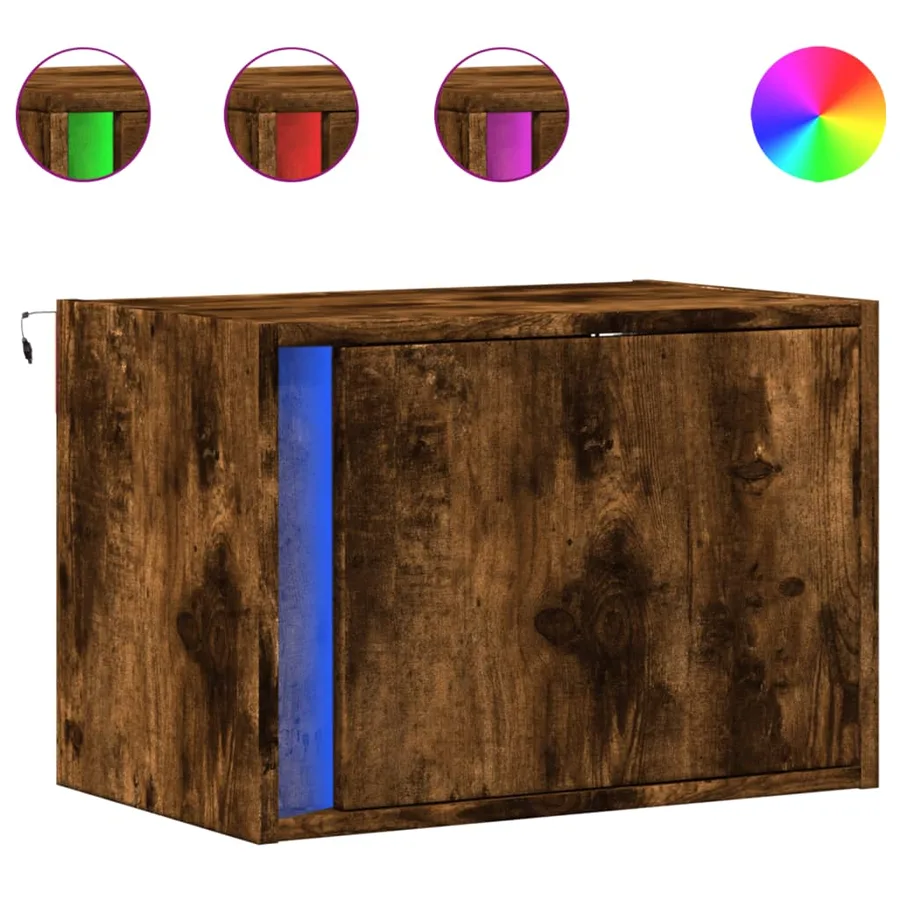 Table de chevet murale avec lumières LED chêne fumé - 2