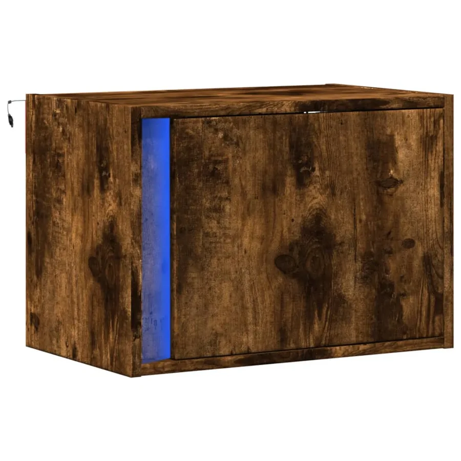 Table de chevet murale avec lumières LED chêne fumé - 3