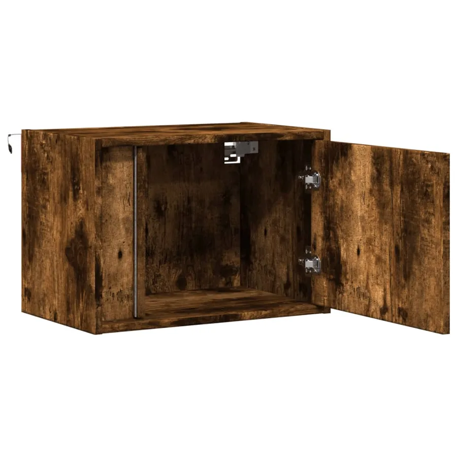 Table de chevet murale avec lumières LED chêne fumé - 7
