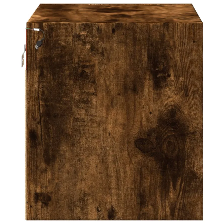Table de chevet murale avec lumières LED chêne fumé - 8