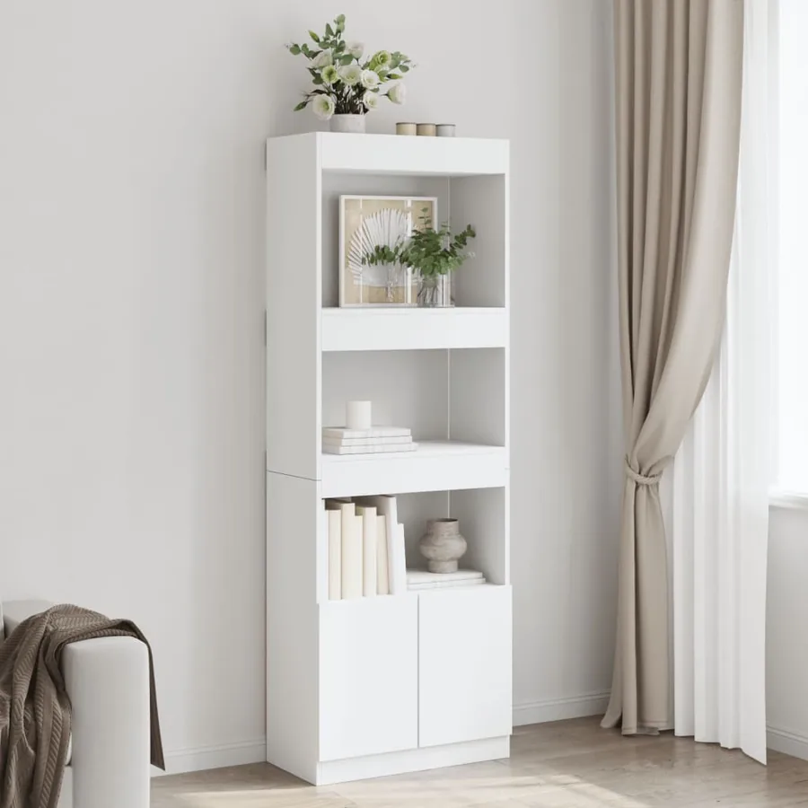 Buffet haut 63x33x180 cm blanc bois d'ingénierie