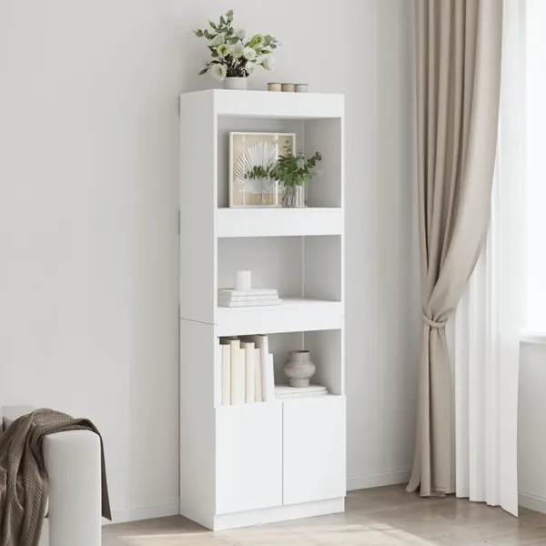 Buffet haut 63x33x180 cm blanc bois d'ingénierie