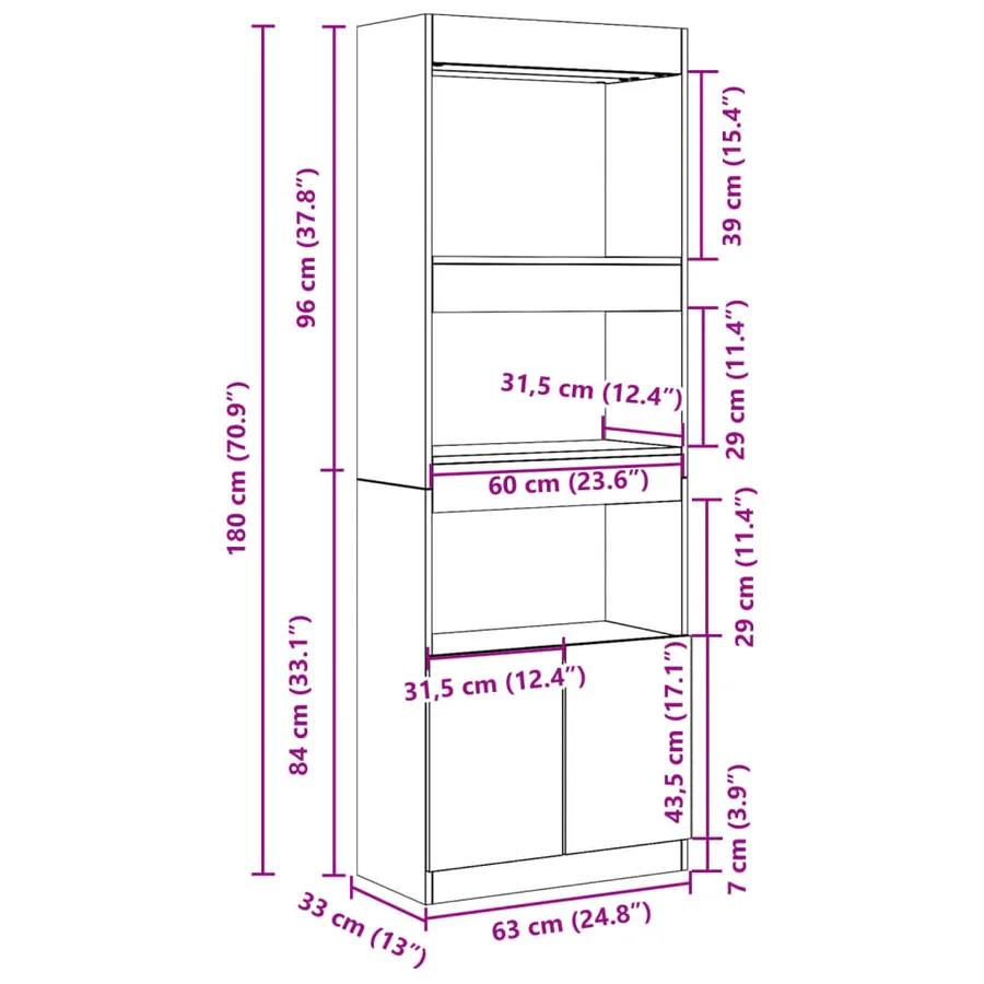 Buffet haut 63x33x180 cm blanc bois d'ingénierie - 12