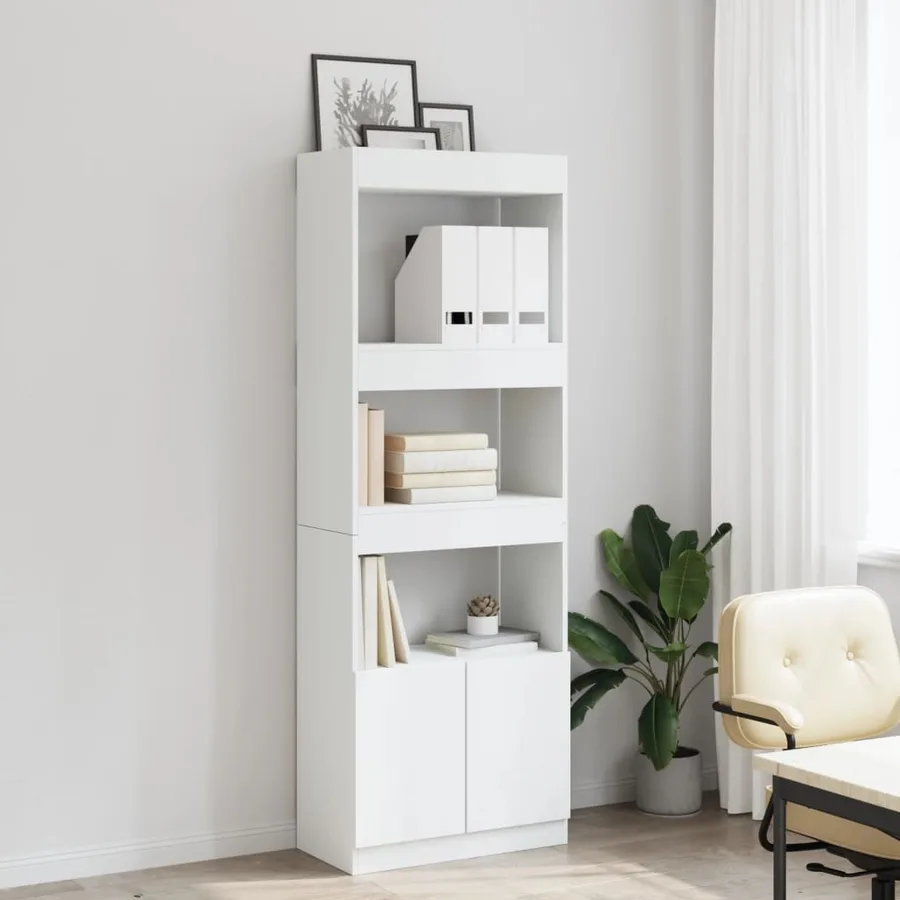 Buffet haut 63x33x180 cm blanc bois d'ingénierie - 3
