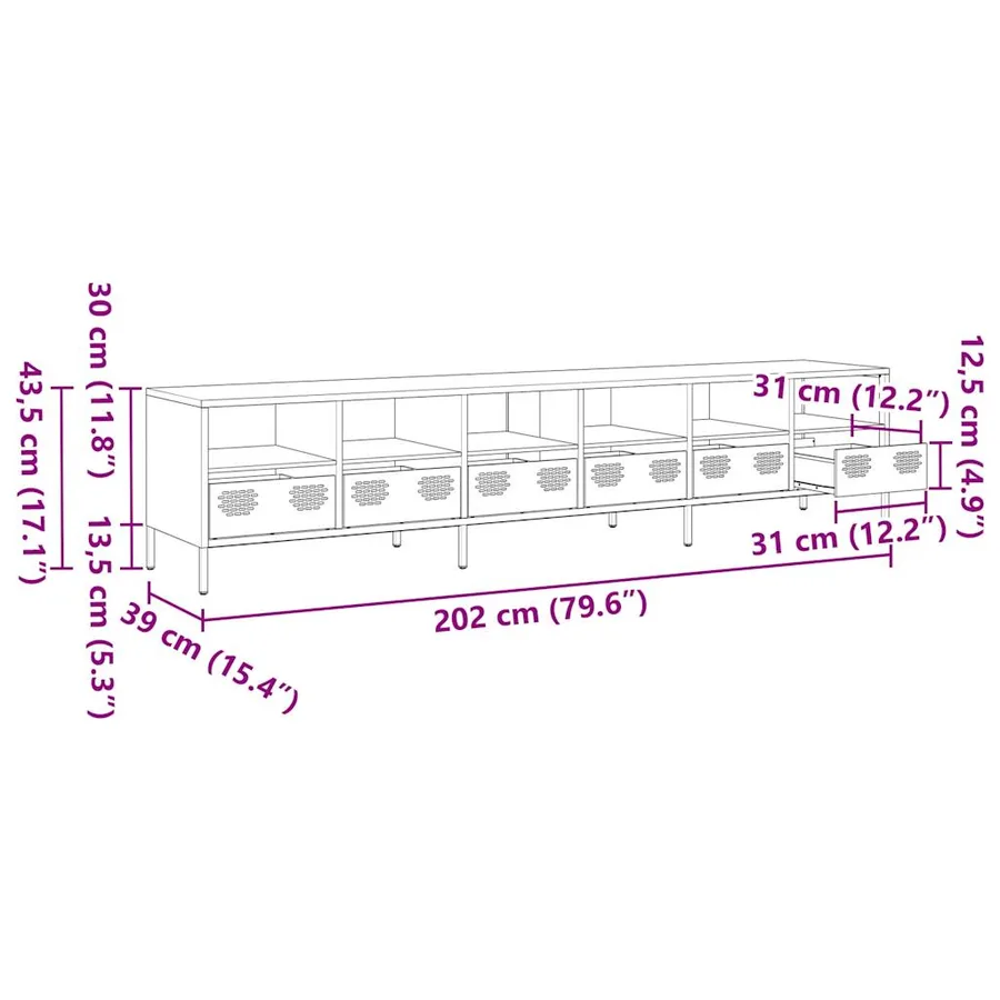 Meuble TV anthracite 202x39x43,5 cm acier laminé à froid - 13