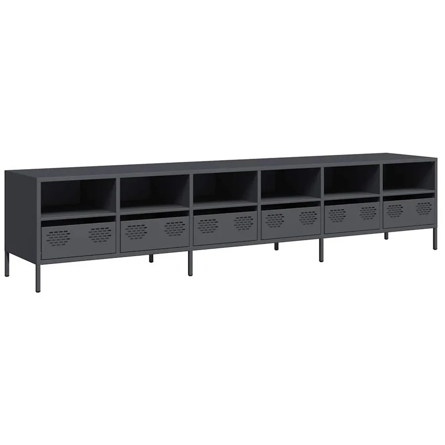 Meuble TV anthracite 202x39x43,5 cm acier laminé à froid - 2