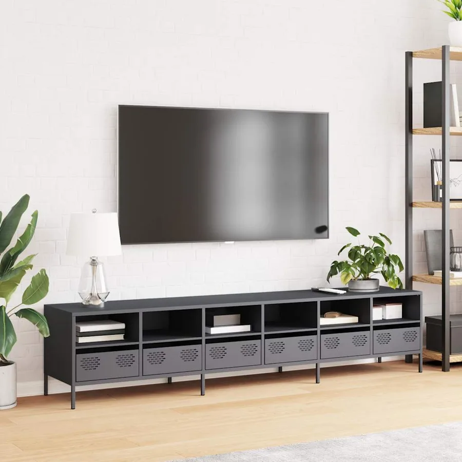 Meuble TV anthracite 202x39x43,5 cm acier laminé à froid - 3