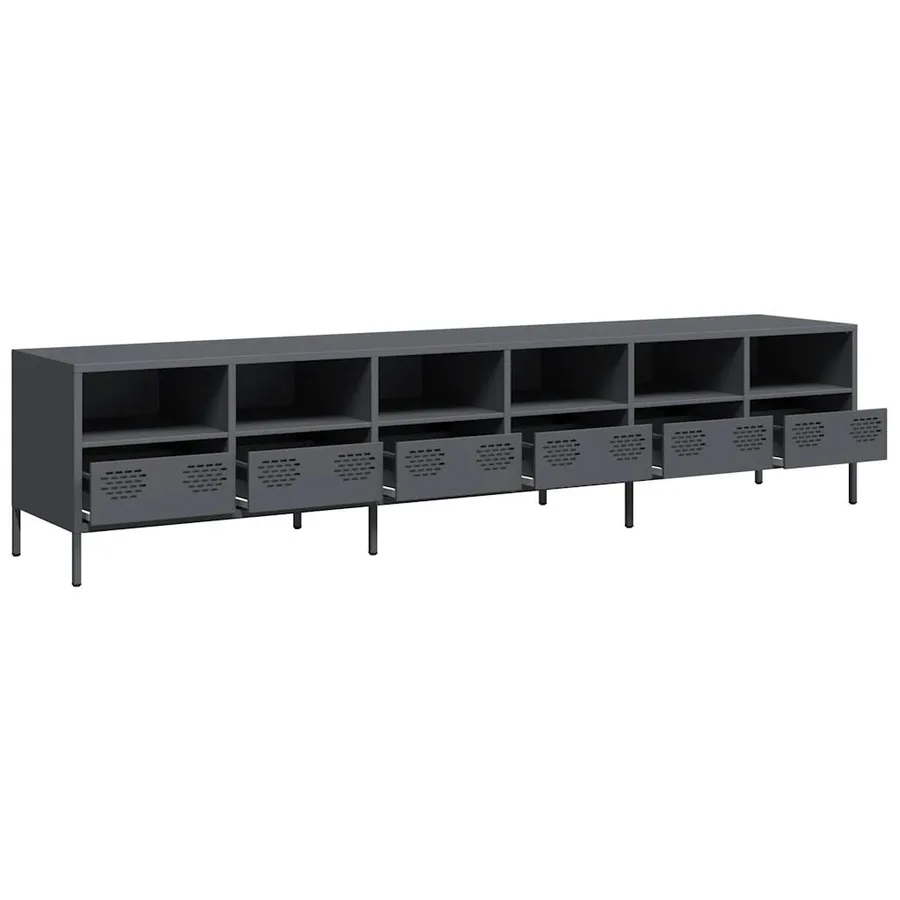 Meuble TV anthracite 202x39x43,5 cm acier laminé à froid - 4