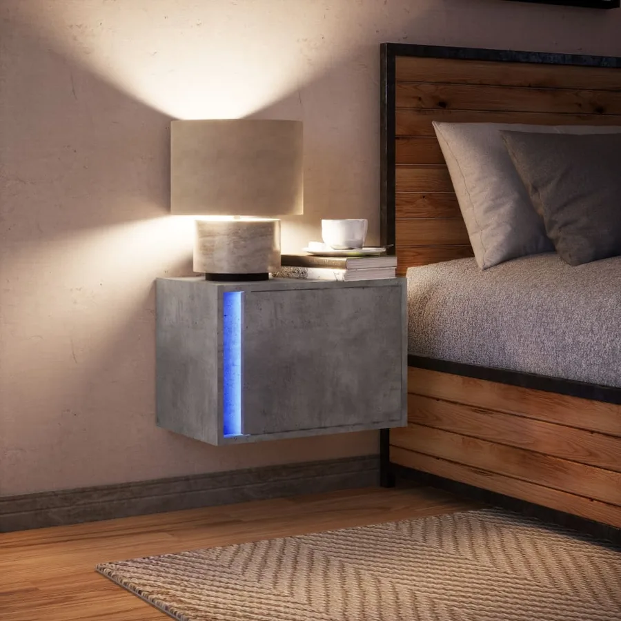 Table de chevet murale avec lumières LED gris béton - 5