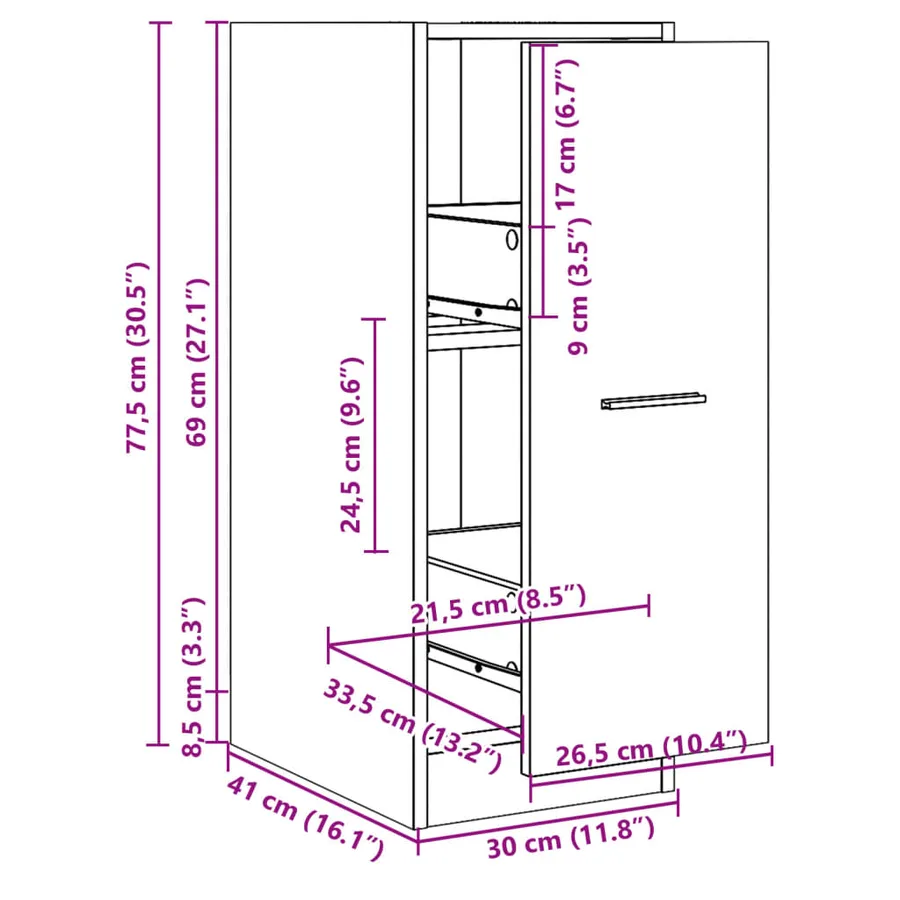 Armoire apothicaire sonoma gris 30x41x77,5 cm bois d'ingénierie - 8