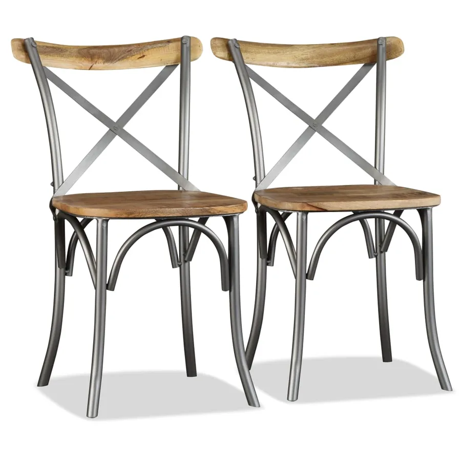 Chaises à manger lot de 6 bois de manguier massif et acier - 2