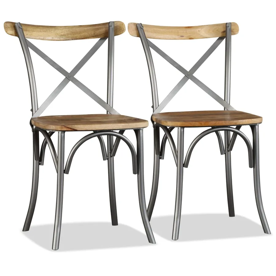 Chaises à manger lot de 6 bois de manguier massif et acier - 3