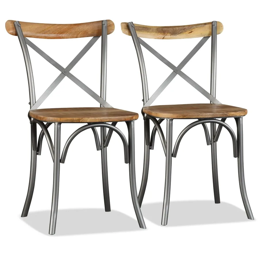 Chaises à manger lot de 6 bois de manguier massif et acier - 6
