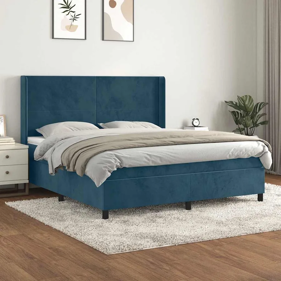 Sommier à lattes de lit et matelas Bleu foncé 180x200cm Velours