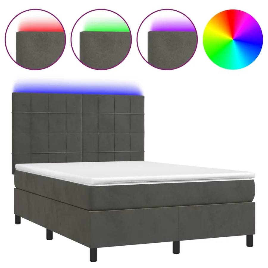 Sommier à lattes de lit matelas et LED Gris foncé 140x200 cm - 2