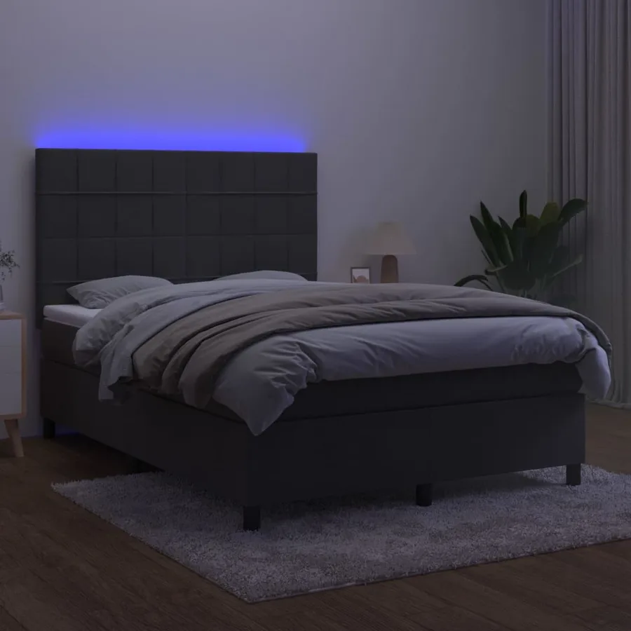 Sommier à lattes de lit matelas et LED Gris foncé 140x200 cm - 4