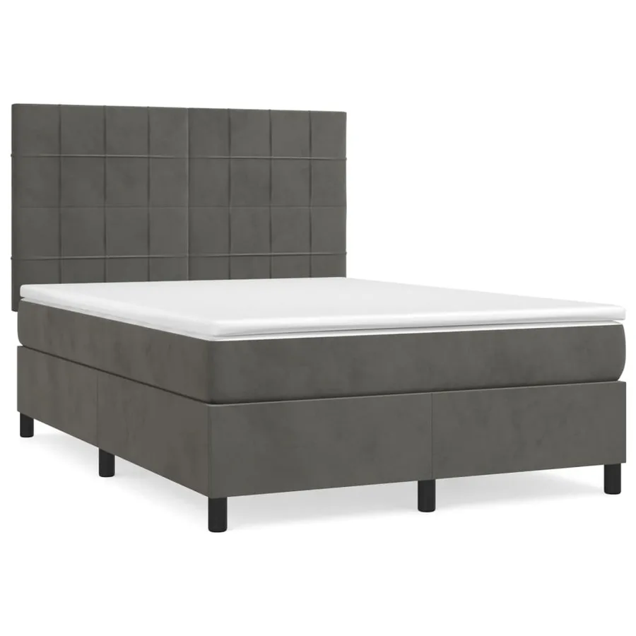 Sommier à lattes de lit et matelas Gris foncé 140x190cm Velours - 2