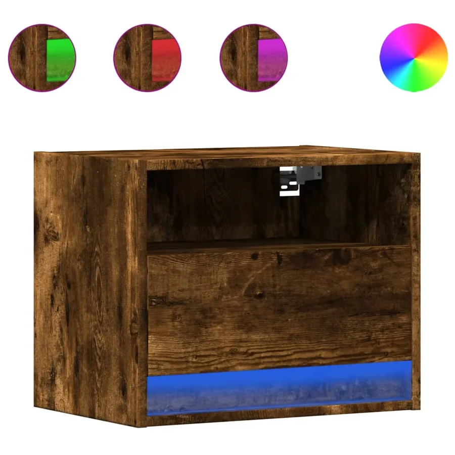 Table de chevet murale avec lumières LED chêne fumé - 2